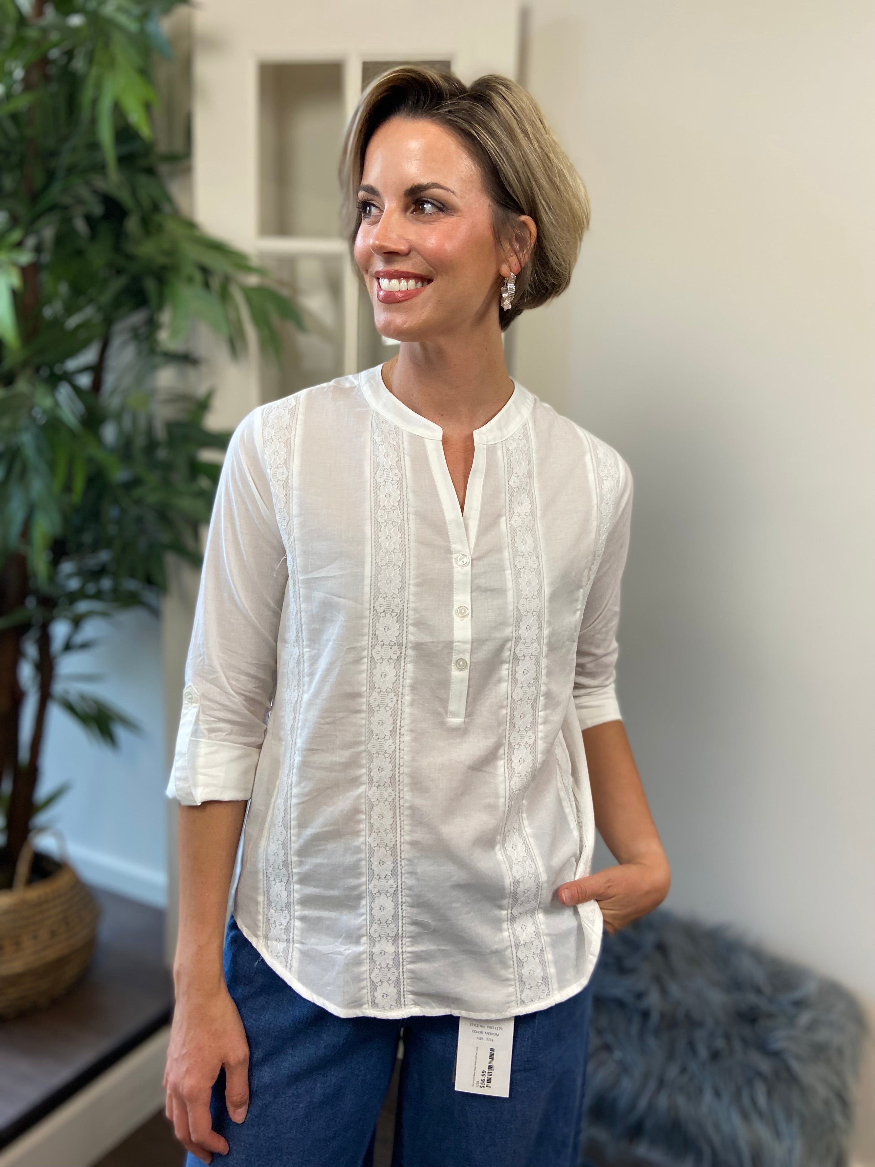 Nina White Long Sleeve Pleated Blouse - MK Threads Boutique