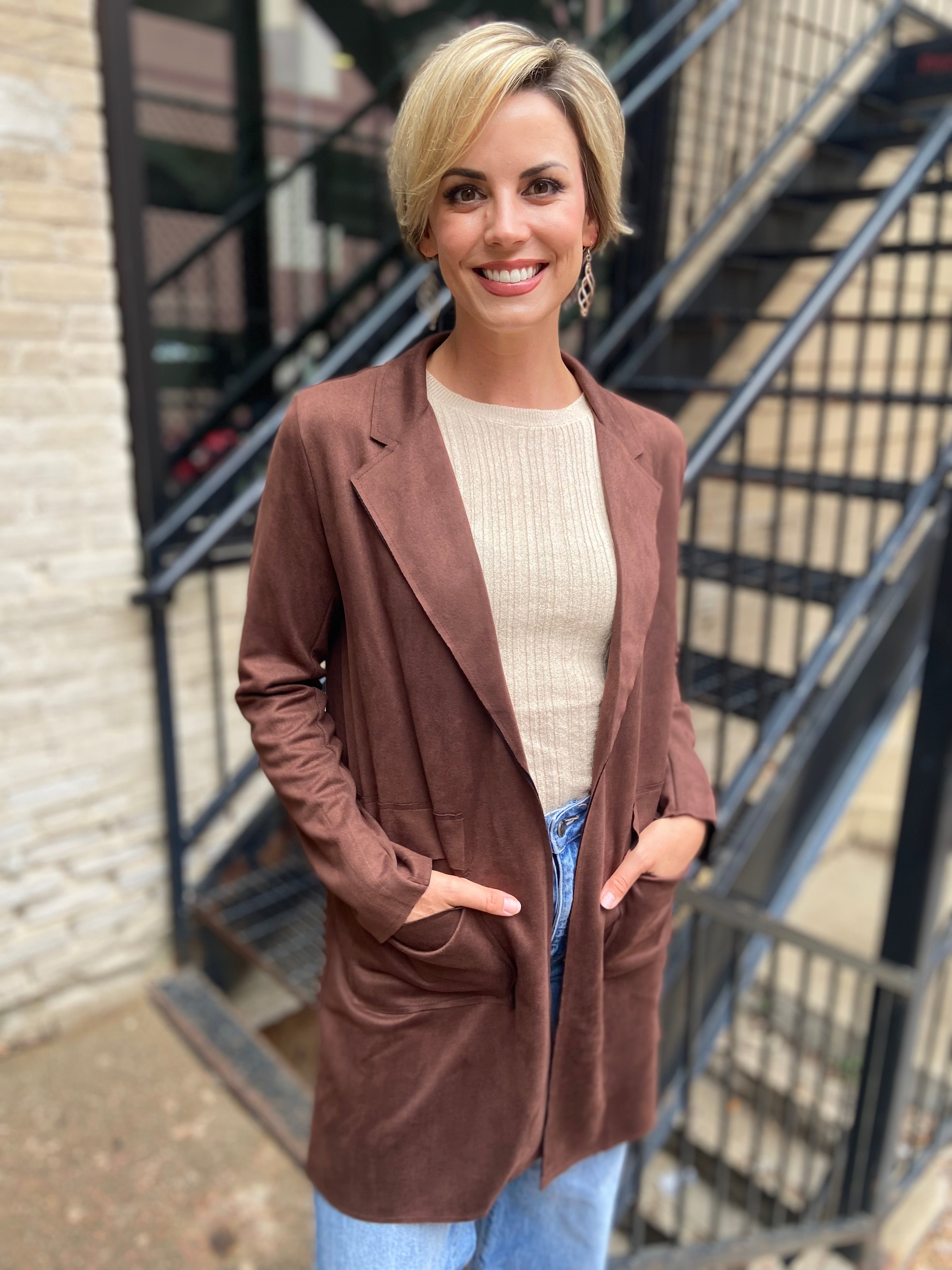Reagan Dark Brown Suede Trench Jacket