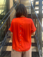 Paloma Orange Back Button Detail T Shirt Top - MK Threads Boutique