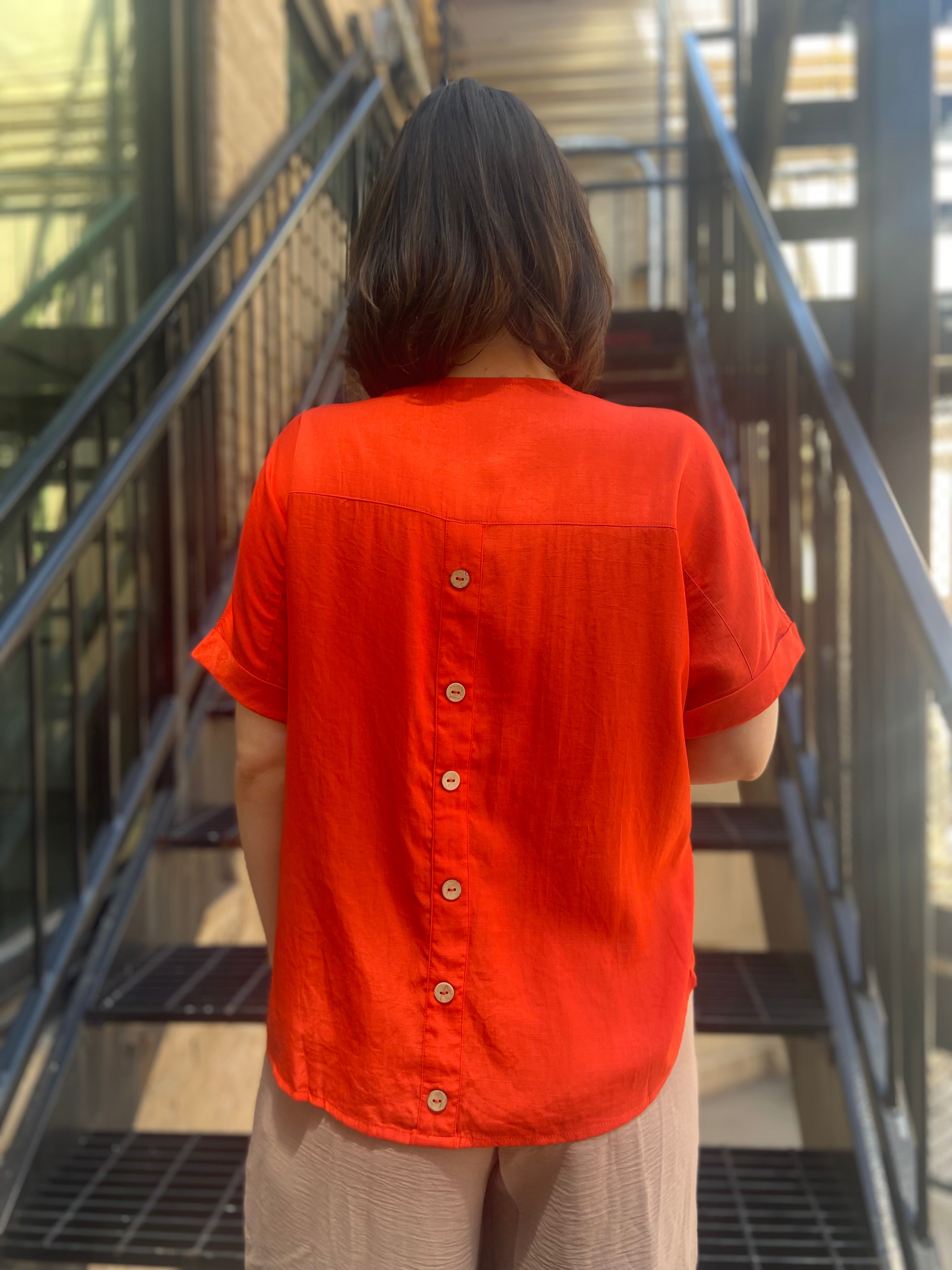 Paloma Orange Back Button Detail T Shirt Top