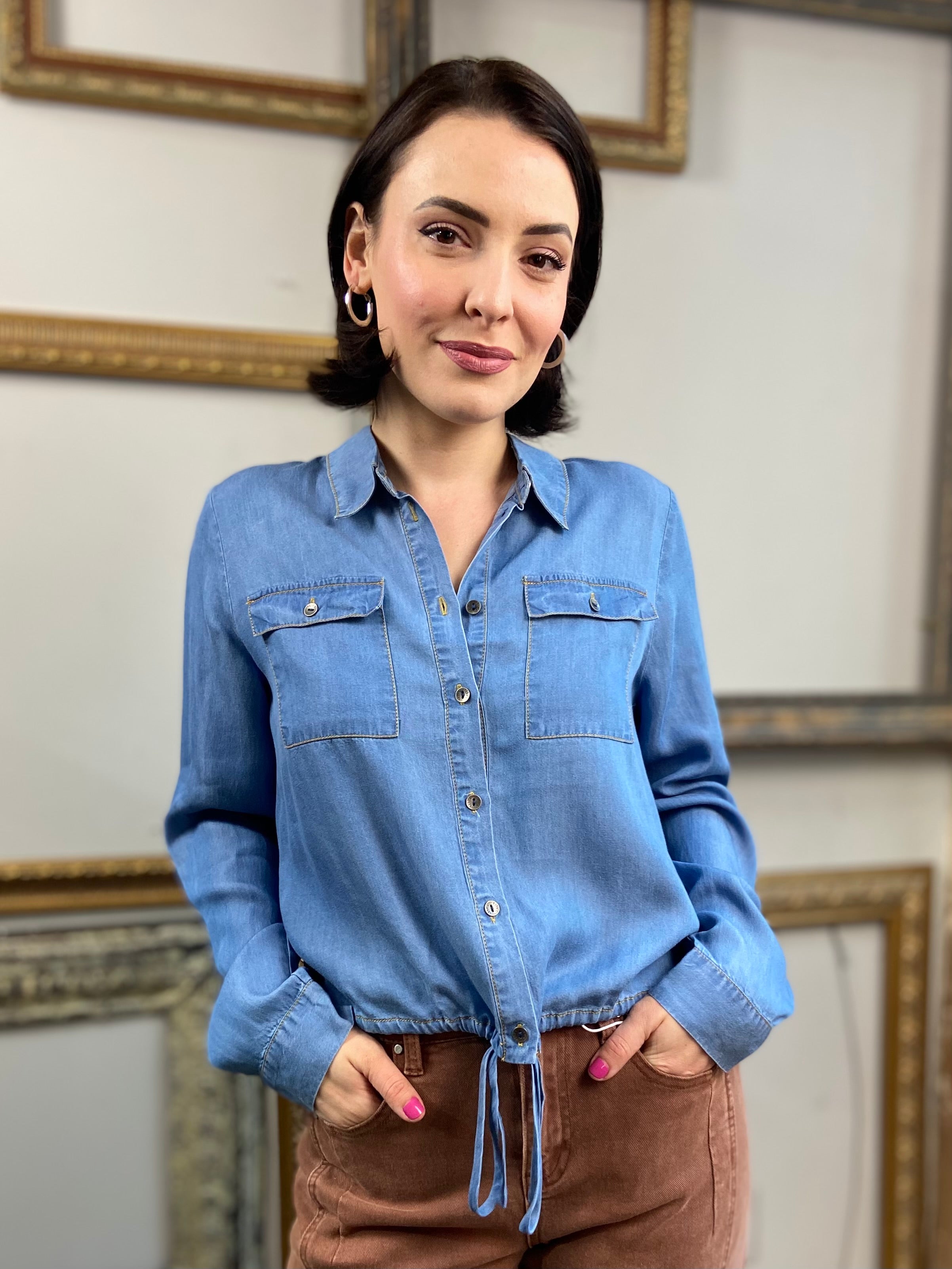 Mayan Medium Blue Denim Long Sleeve Button Up