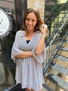 Eva Light Blue Open Sleeve Sheer Mini Dress