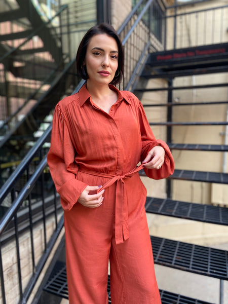 Helvica Rust Belted Jumpsuit