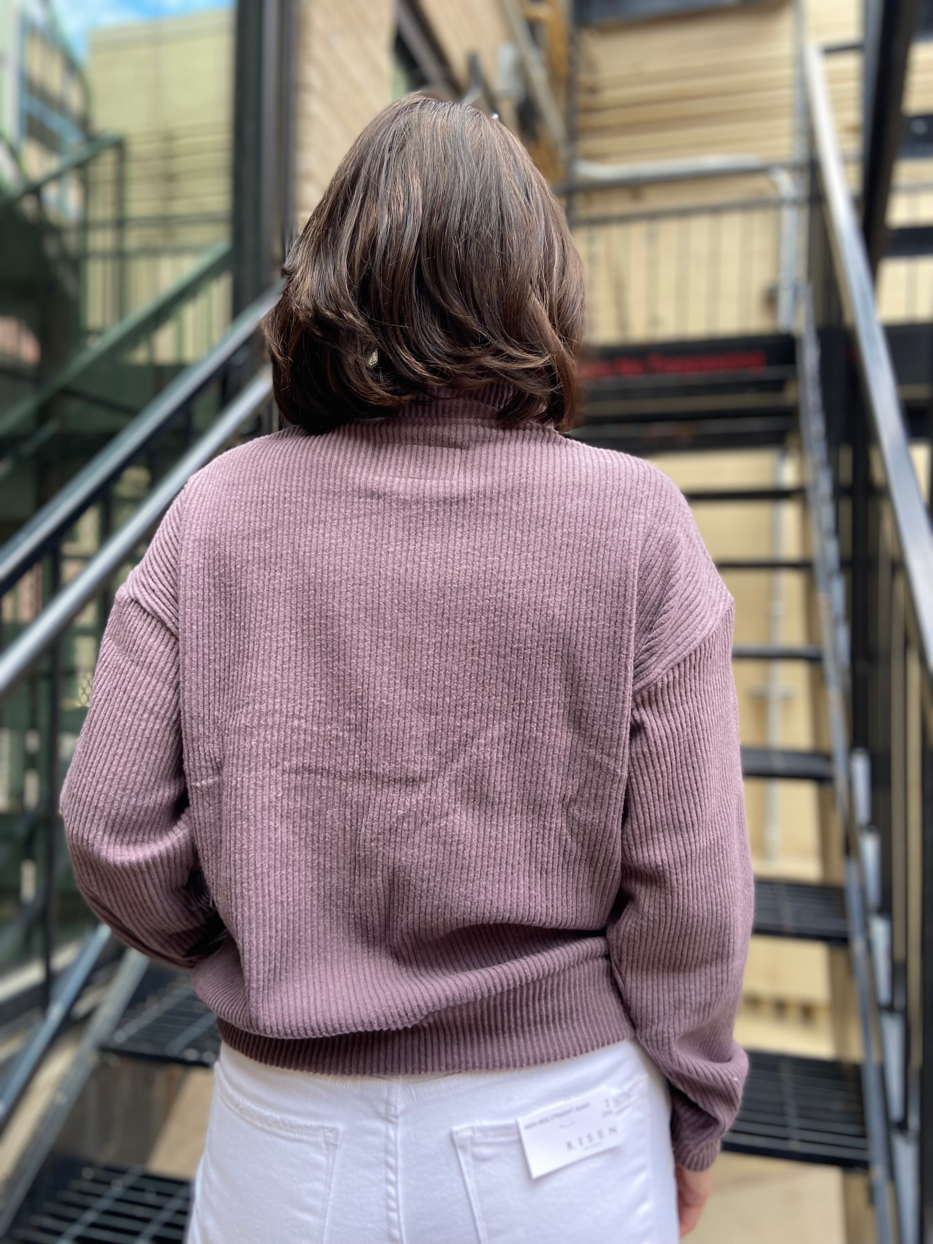 Kallie Taro Drop Shoulder Ribbed Half Zip - MK Threads Boutique