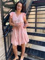 Siena Coral Striped Tie Waist Mini Dress