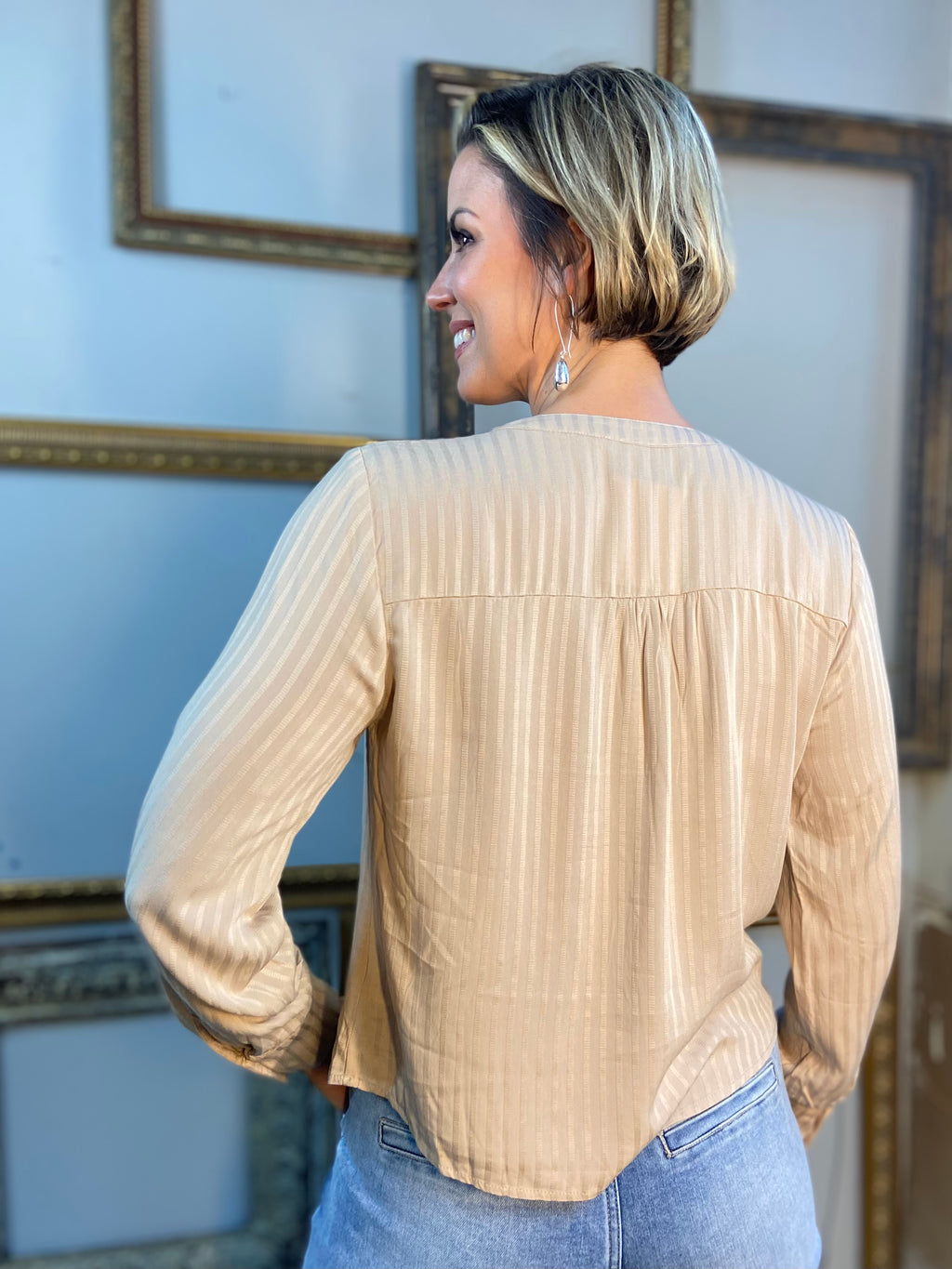 Everly Khaki Pleated Texture Blouse