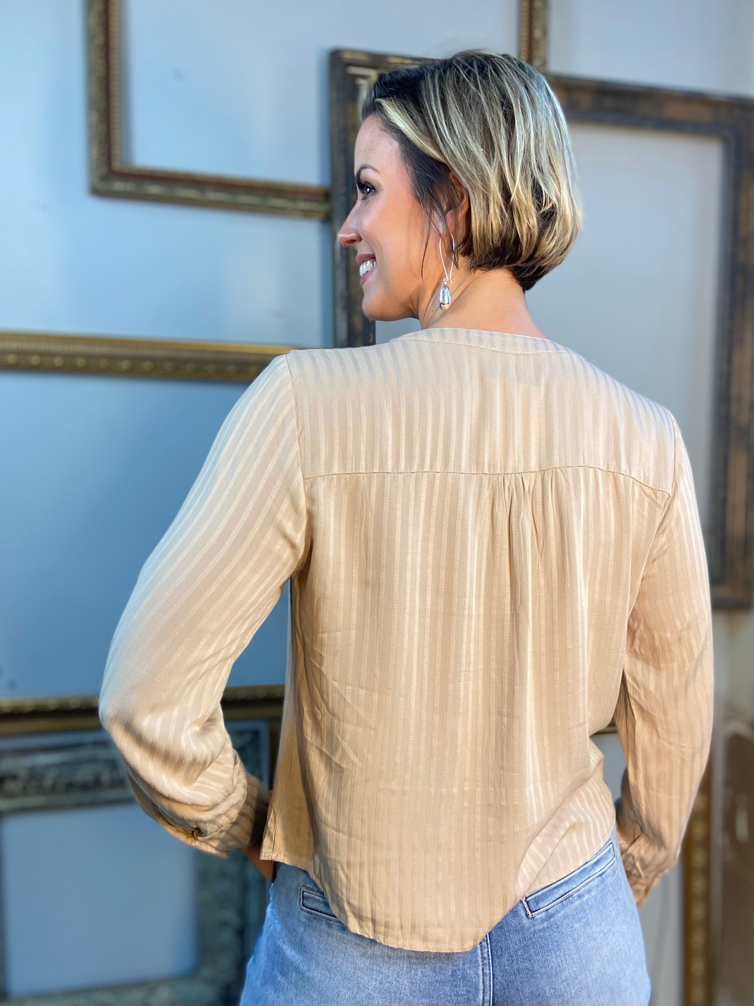 Everly Khaki Pleated Texture Blouse