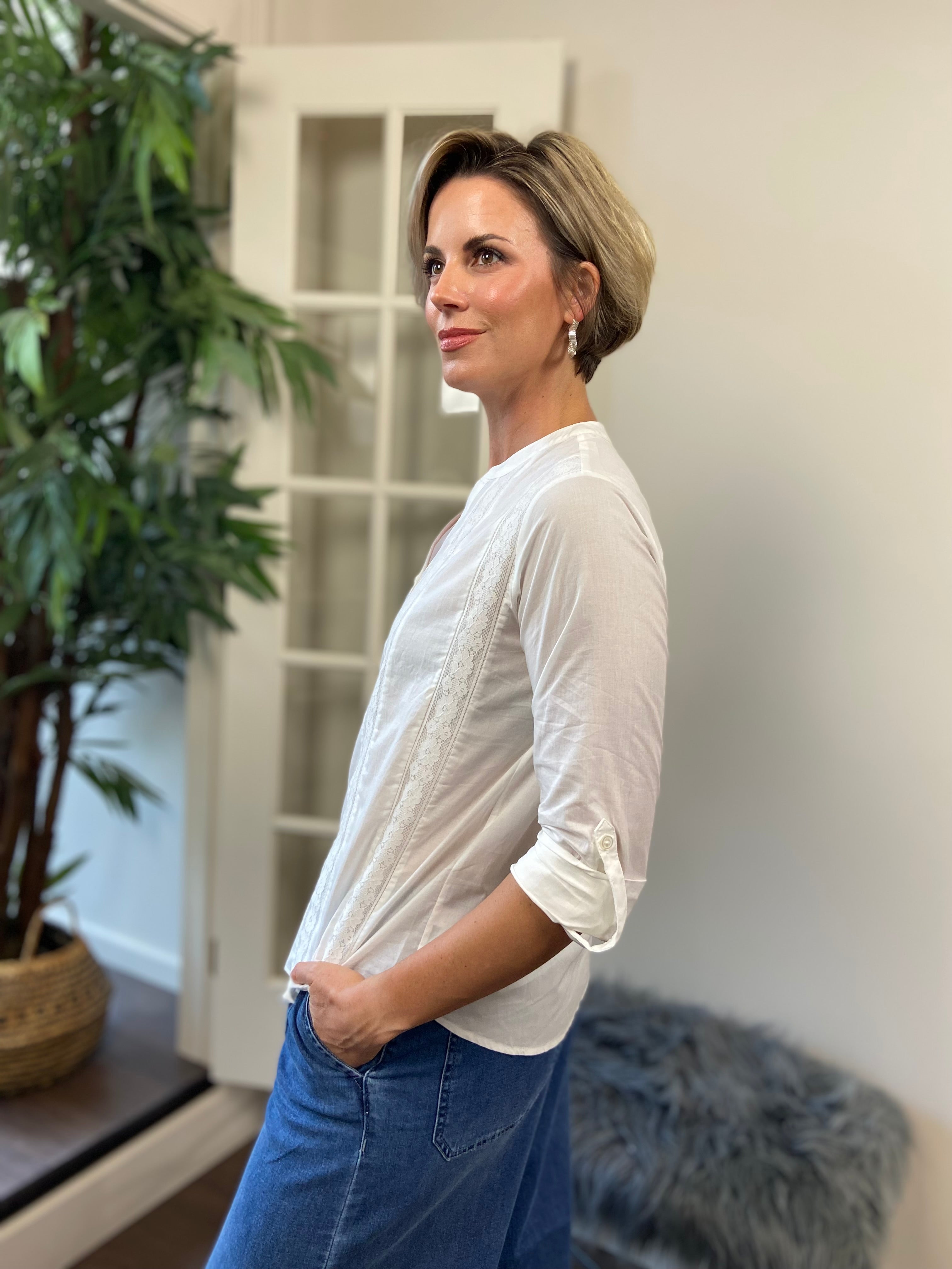 Nina White Long Sleeve Pleated Blouse - MK Threads Boutique