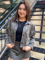 Ember Olive Grey Suede Cropped Jacket