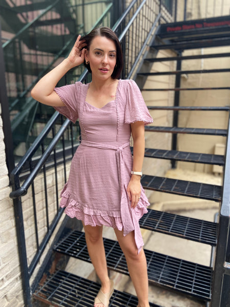 Maya Dusty Pink Detail Mini Dress
