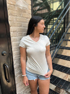 Sia Oatmeal Basic V-Neck Top