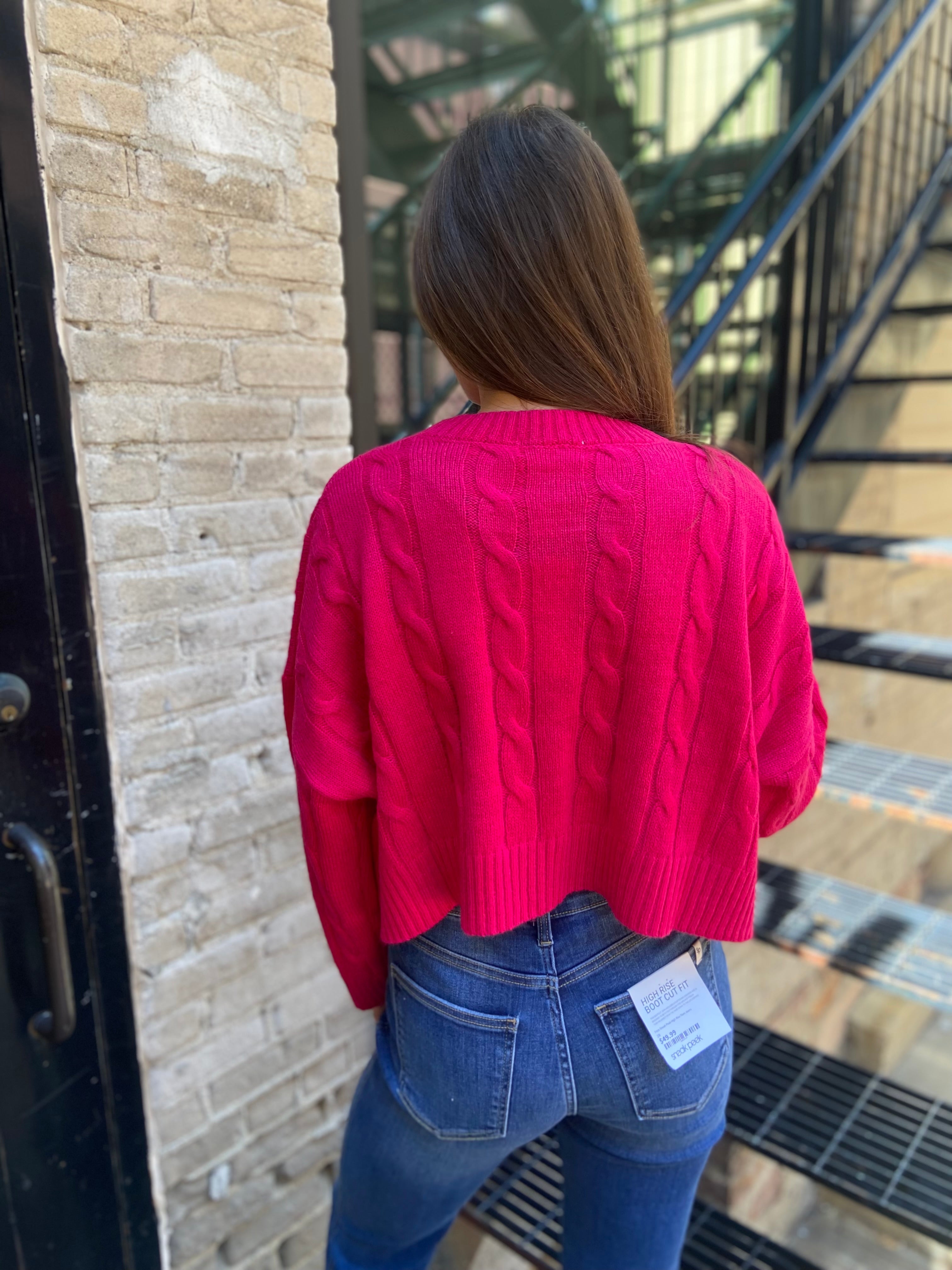 Kylie Pink Lightweight Knit Cropped Sweater