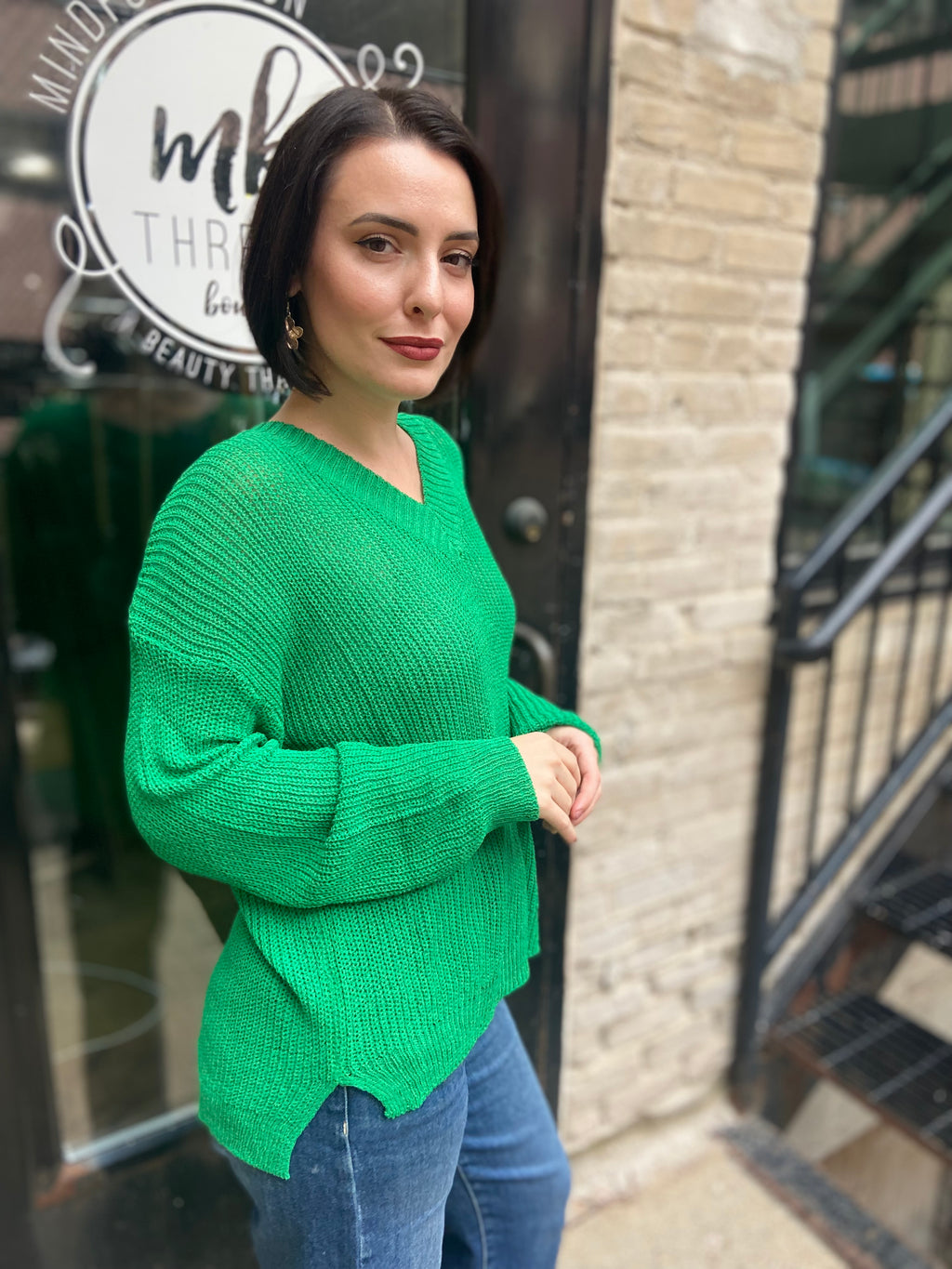 Bailee Green Sheer Knit Sweater