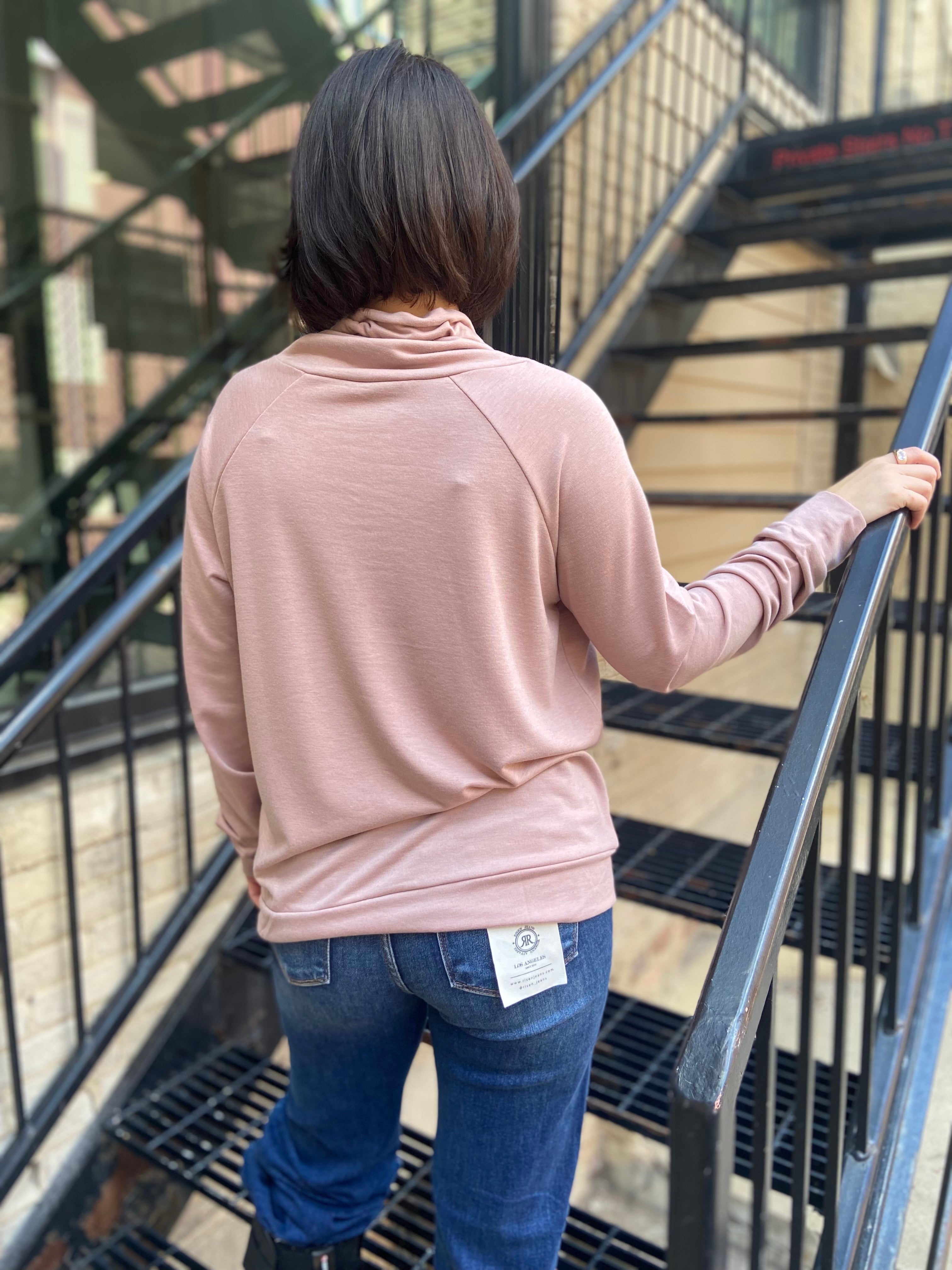 Alaina Dusty Rose Drawstring Long Sleeve
