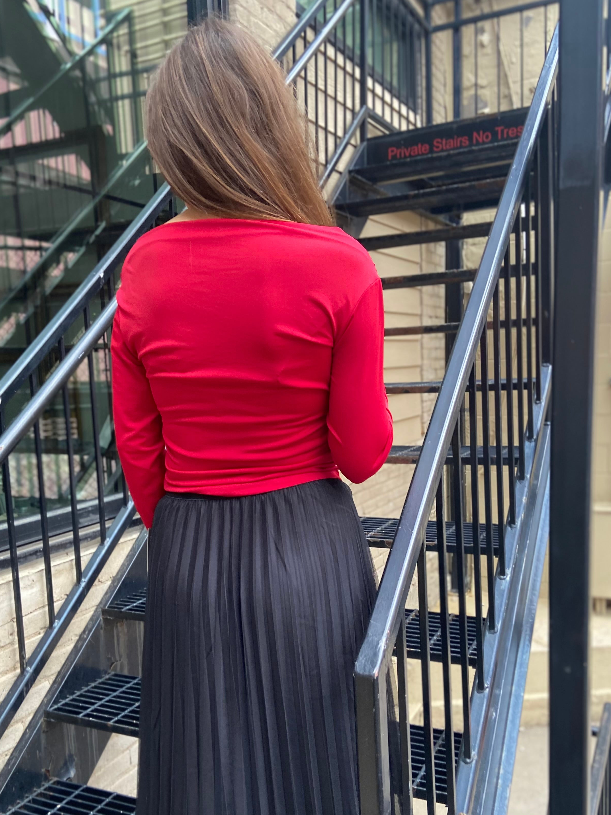 Ophelia Wine Red Off The Shoulder Long Sleeve Top