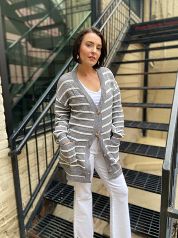Jericho Gray & White Striped Cardigan