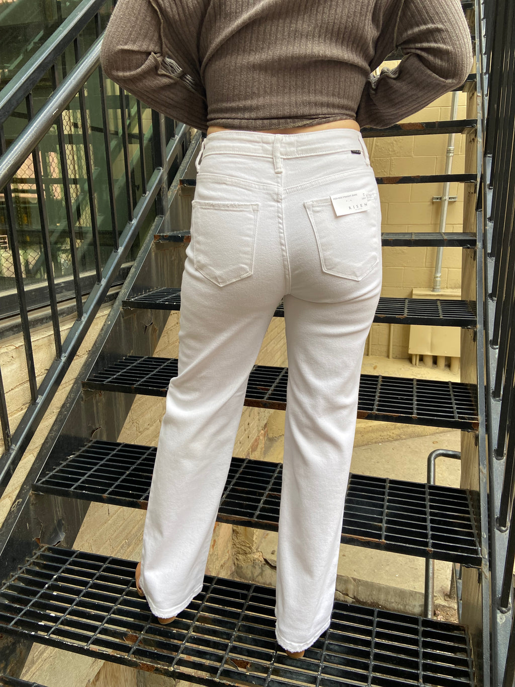 Grace White High Rise Straight Leg Risen Jeans