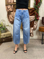 Carrie Medium Wash Cropped Barrel Risen Jeans