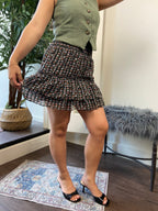 Jasper Black Floral Tiered Mini Skirt
