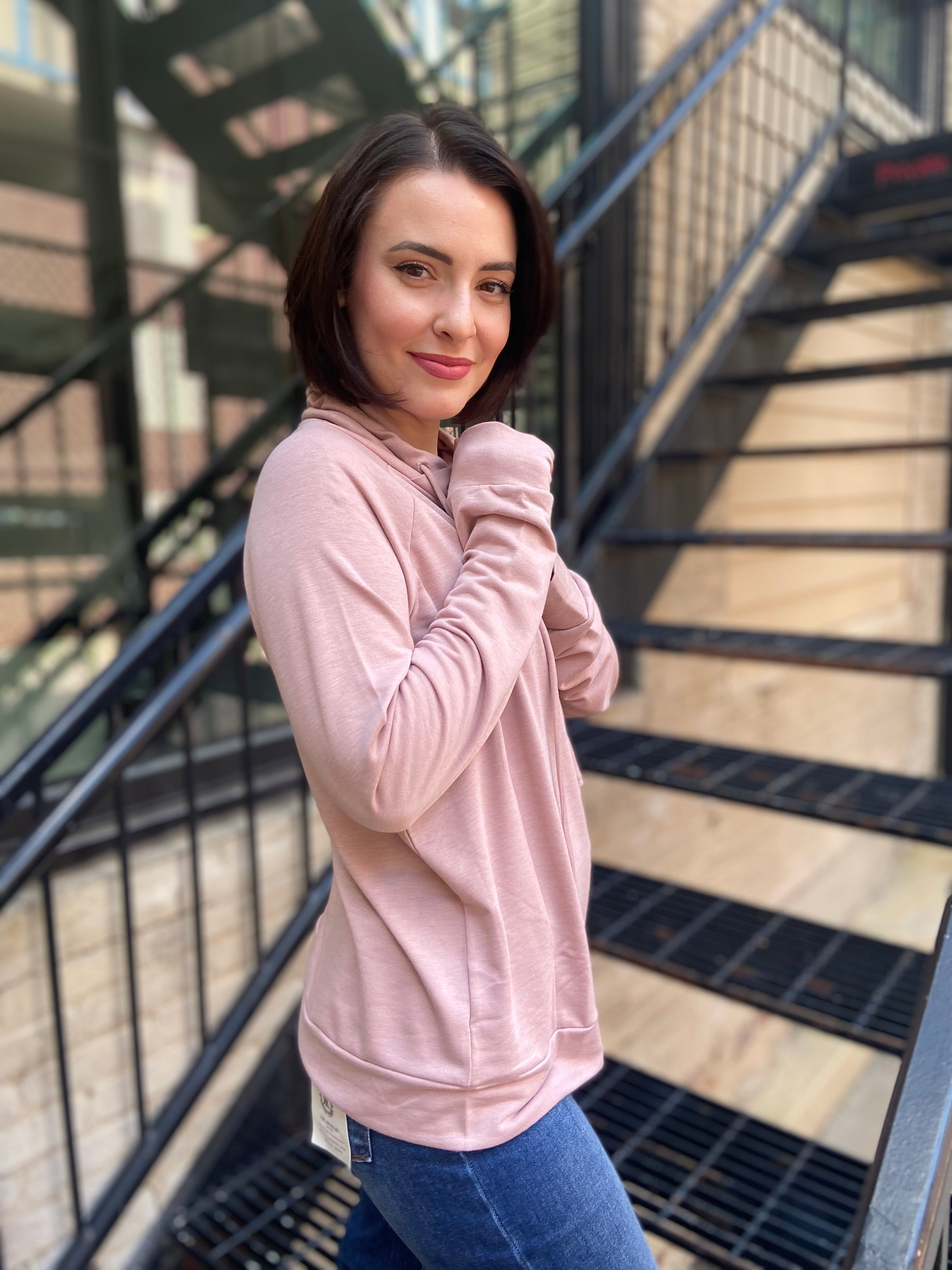 Alaina Dusty Rose Drawstring Long Sleeve