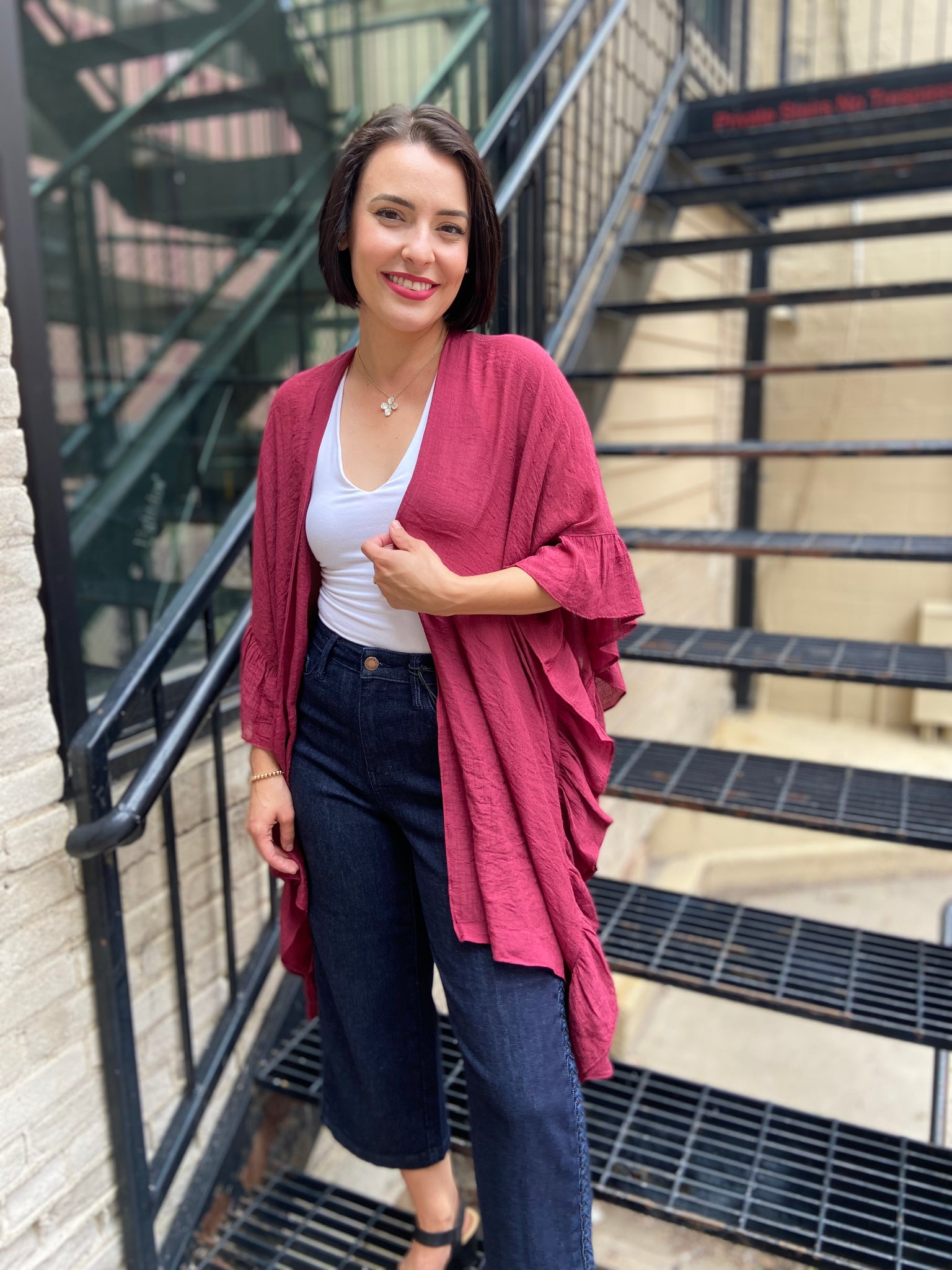 Kaitlee Maroon Thin Ruffle Cardigan