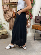 Yana Black Woven Midi Skirt