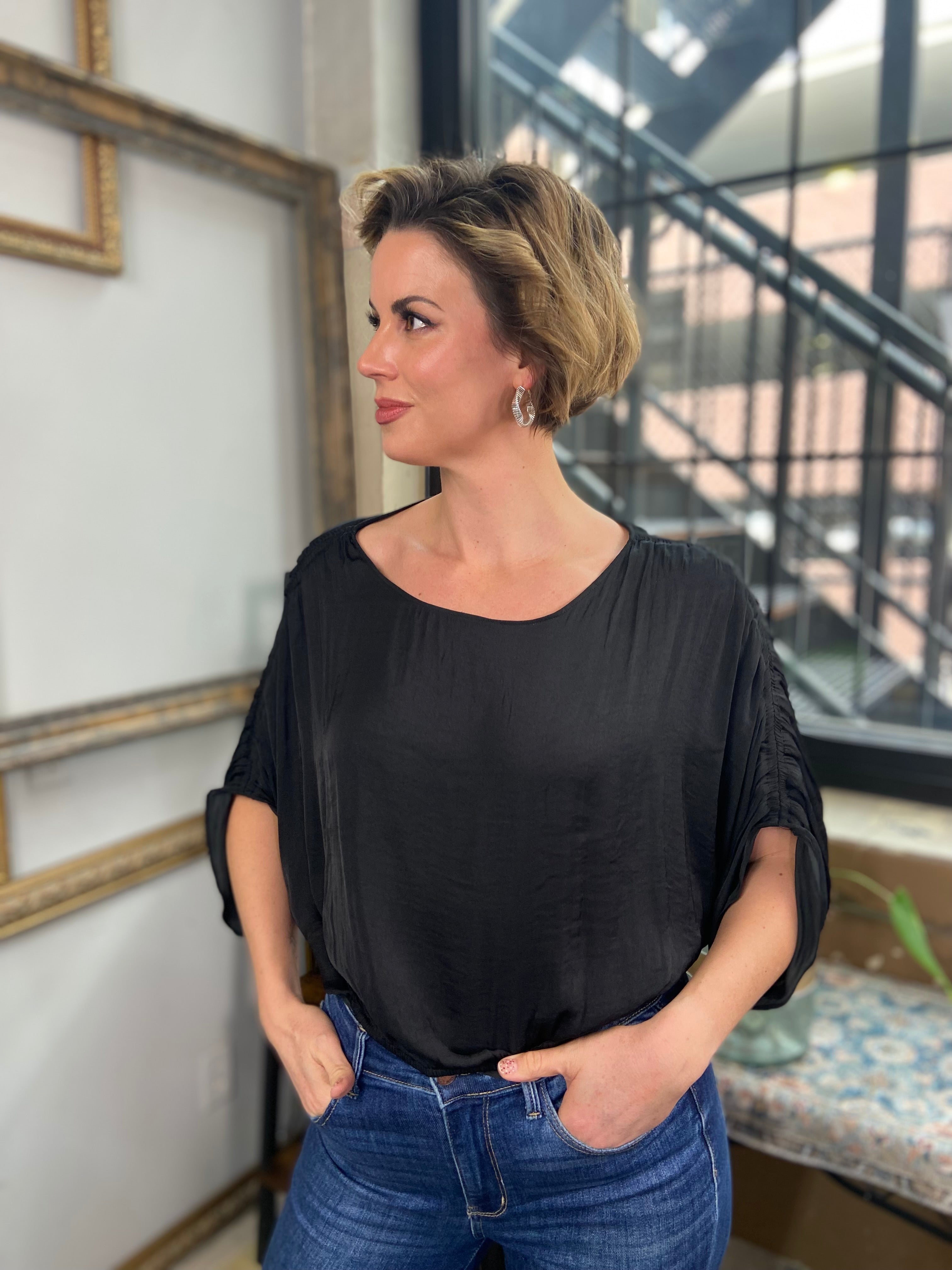 Reese Black Elastic Waist Blouse - MK Threads Boutique