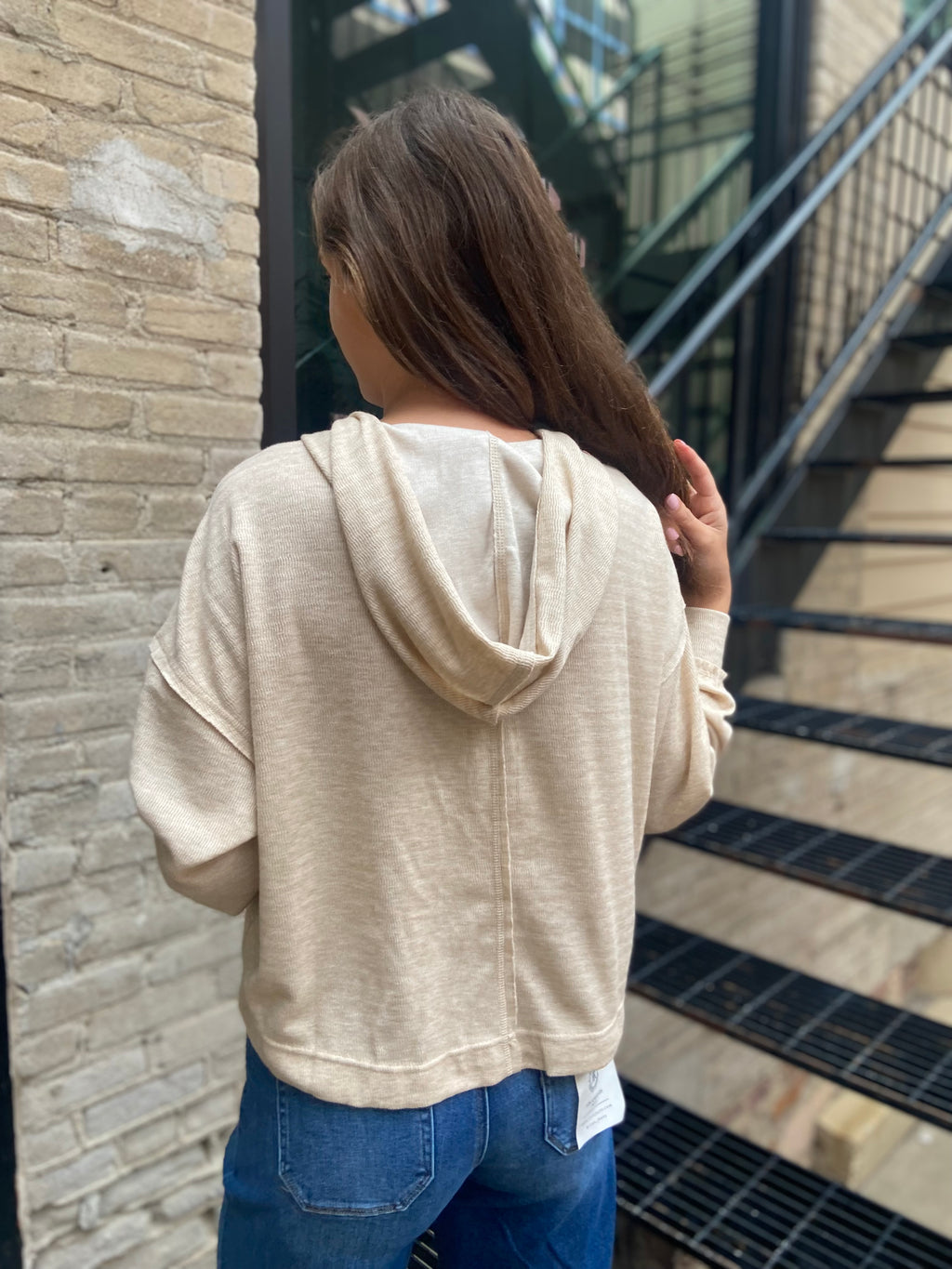 Court Taupe Hooded V-Neck Sweater