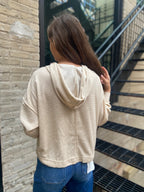 Court Taupe Hooded V-Neck Sweater