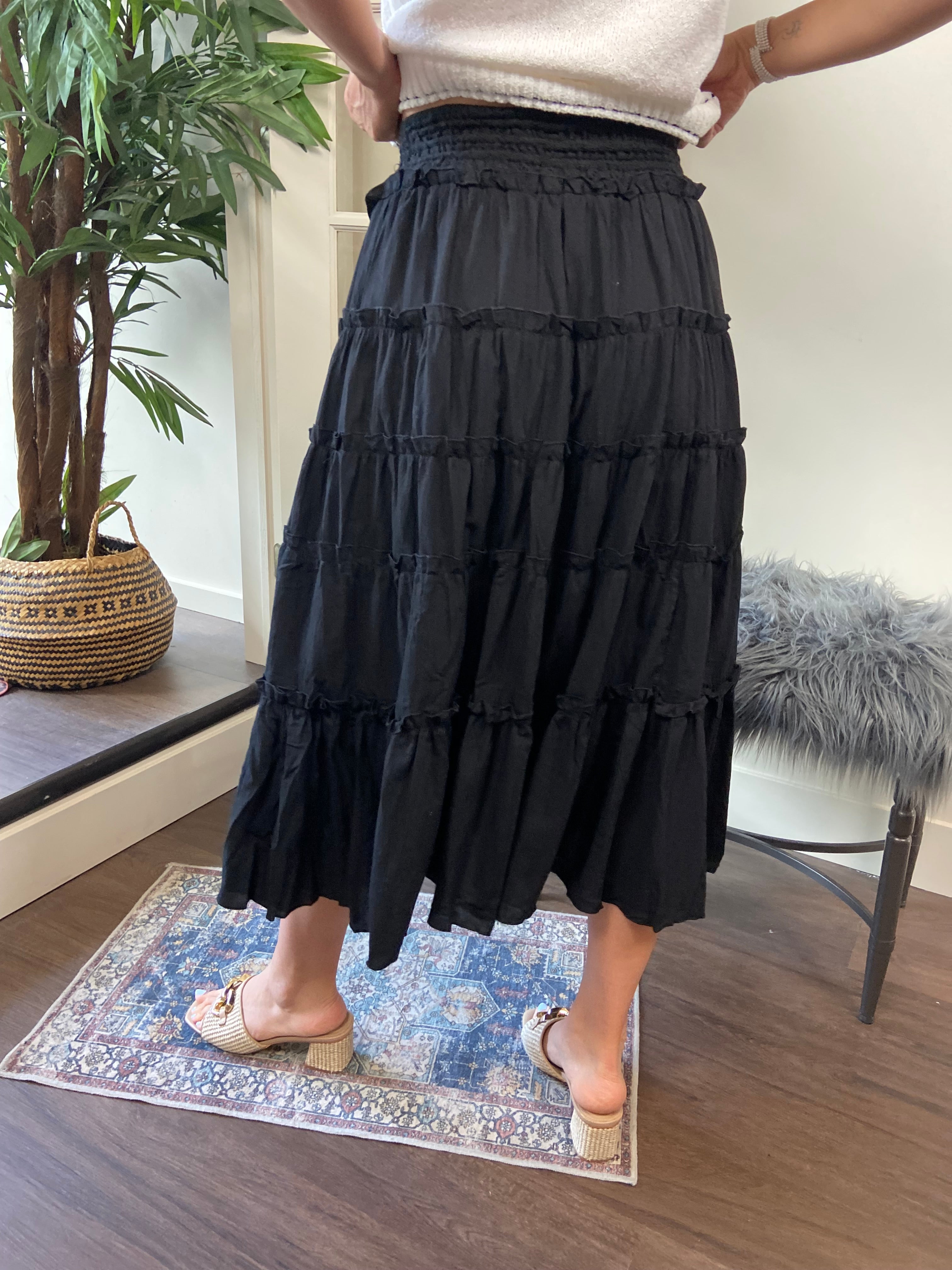 Yara Black Tired Maxi Skirt - MK Threads Boutique