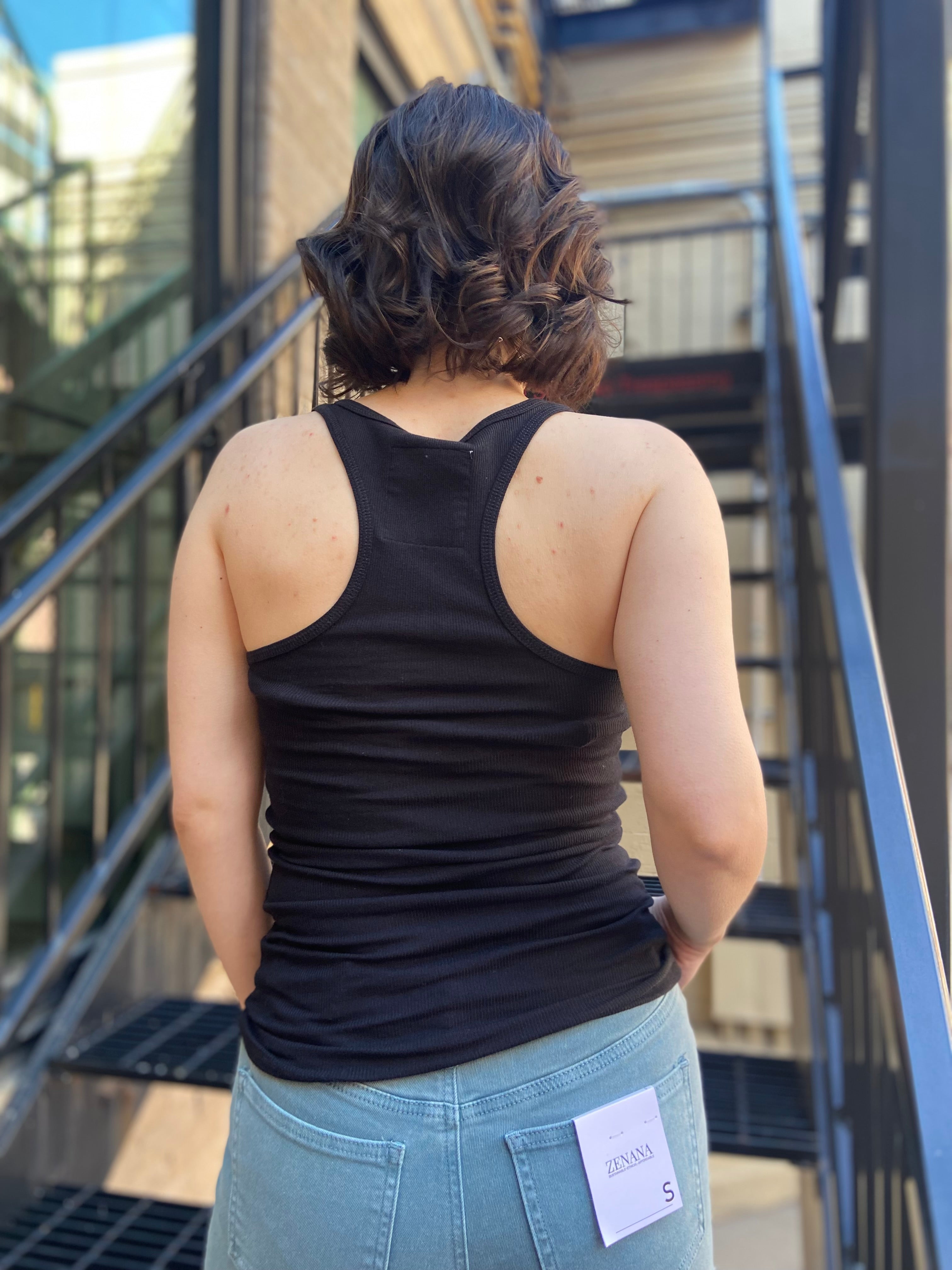 Emma Black Square Neck Button Tank Top - MK Threads Boutique