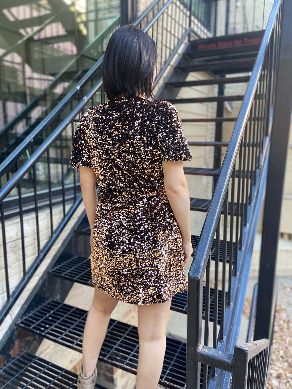 Peyton Black & Gold Sequin Wrap Mini Dress