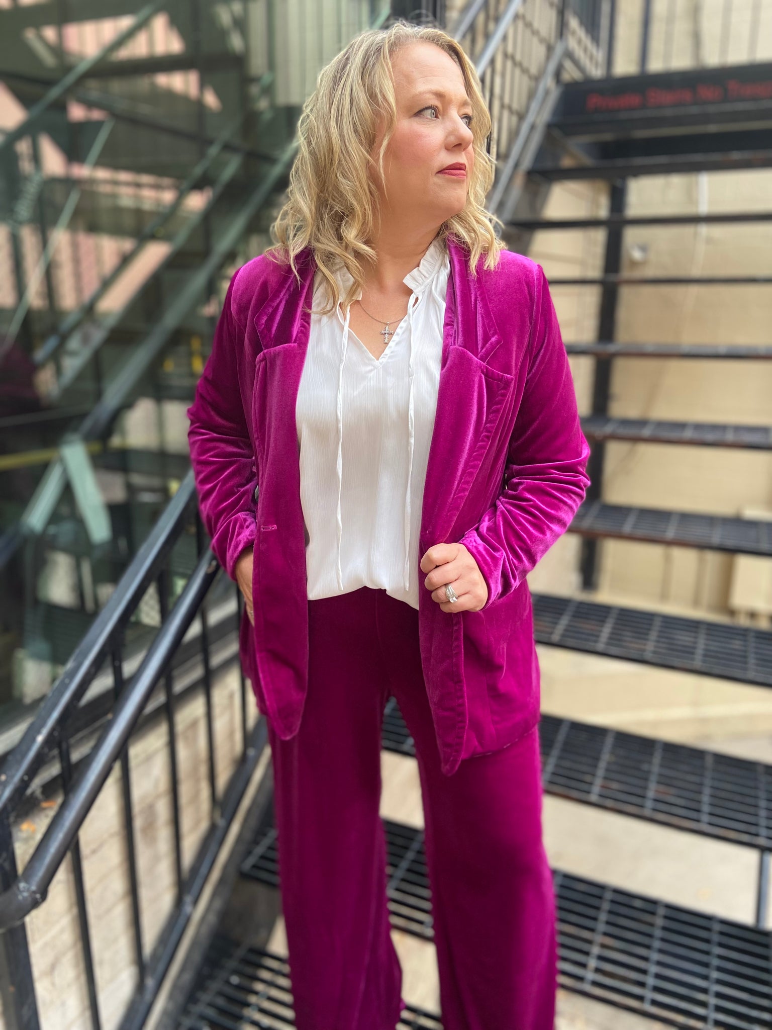 Sassy Magenta  Plus Size Velvet Blazer & Pants Set