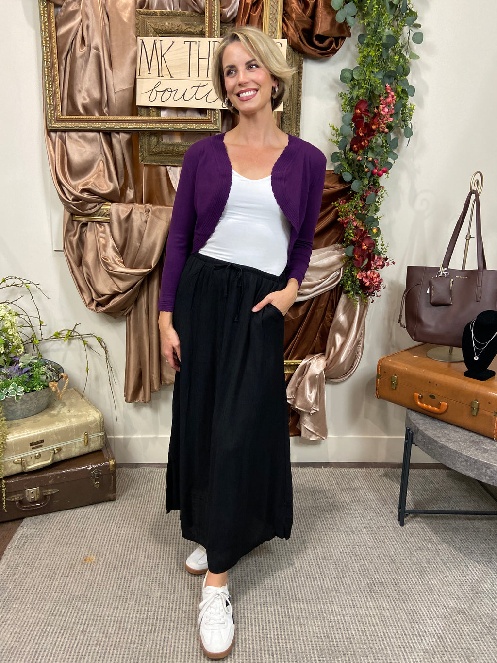Stella Purple Scalloped Bolero Cardigan