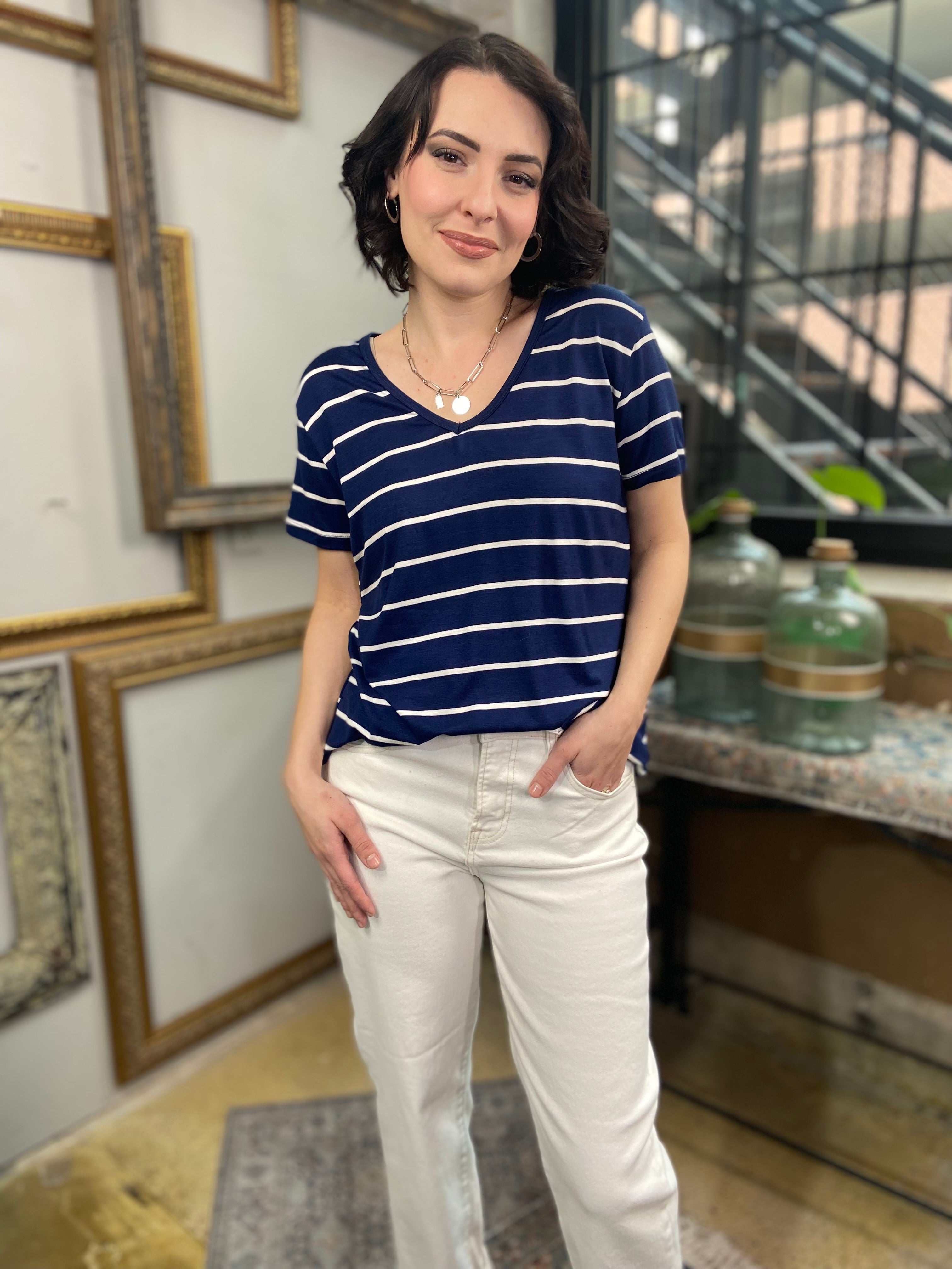 Skye Navy & White T Shirt