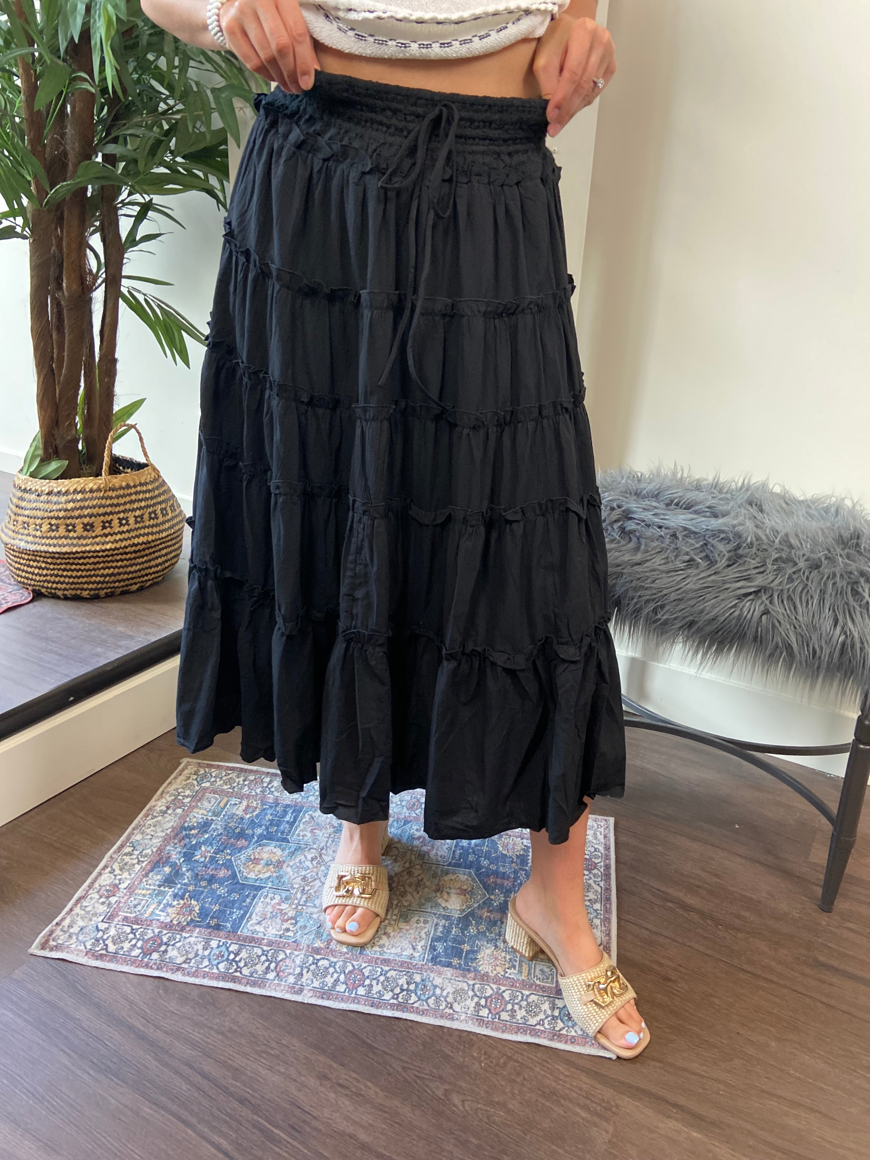 Yara Black Tired Maxi Skirt - MK Threads Boutique