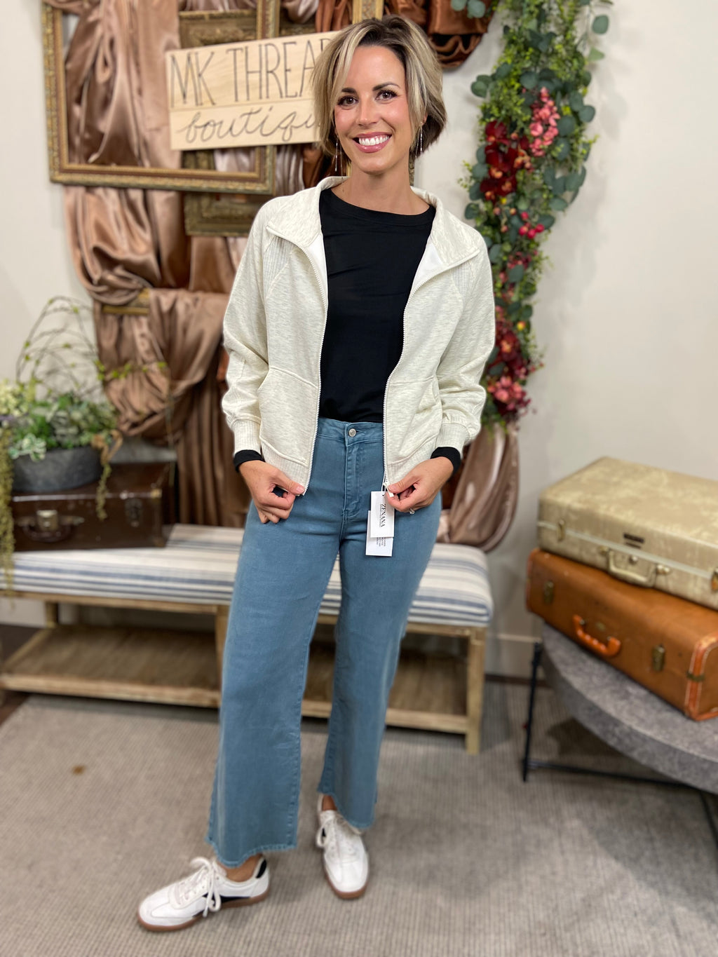 Ellie Cream Scuba Zip Jacket