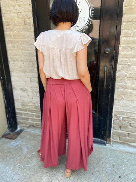 Norby Red Bean Front Slit Pants