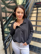 Corey Black Henley Knit Sweater Top