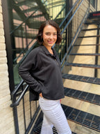 Corey Black Henley Knit Sweater Top