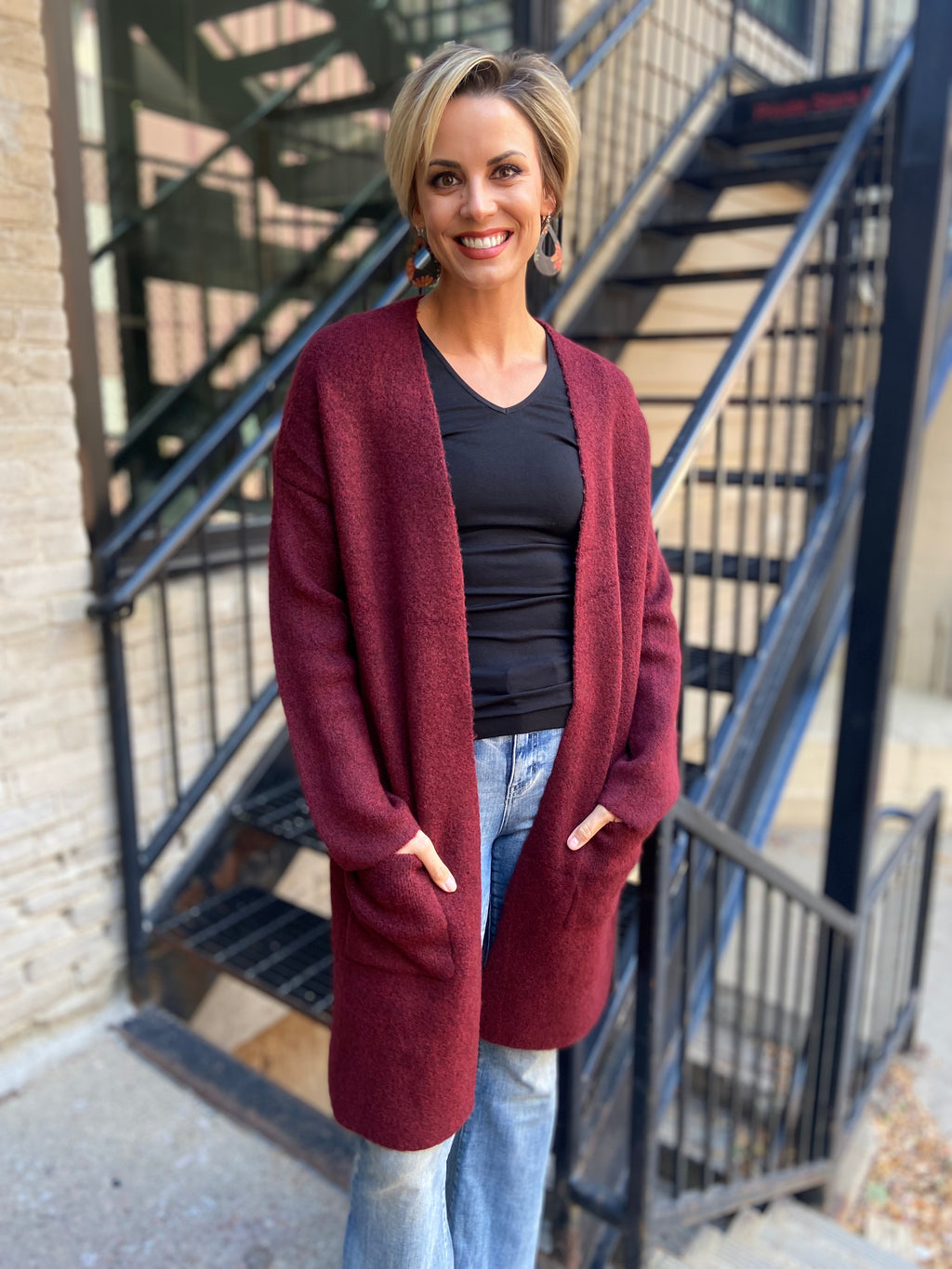 Jackie Wine Red Open Cardigan