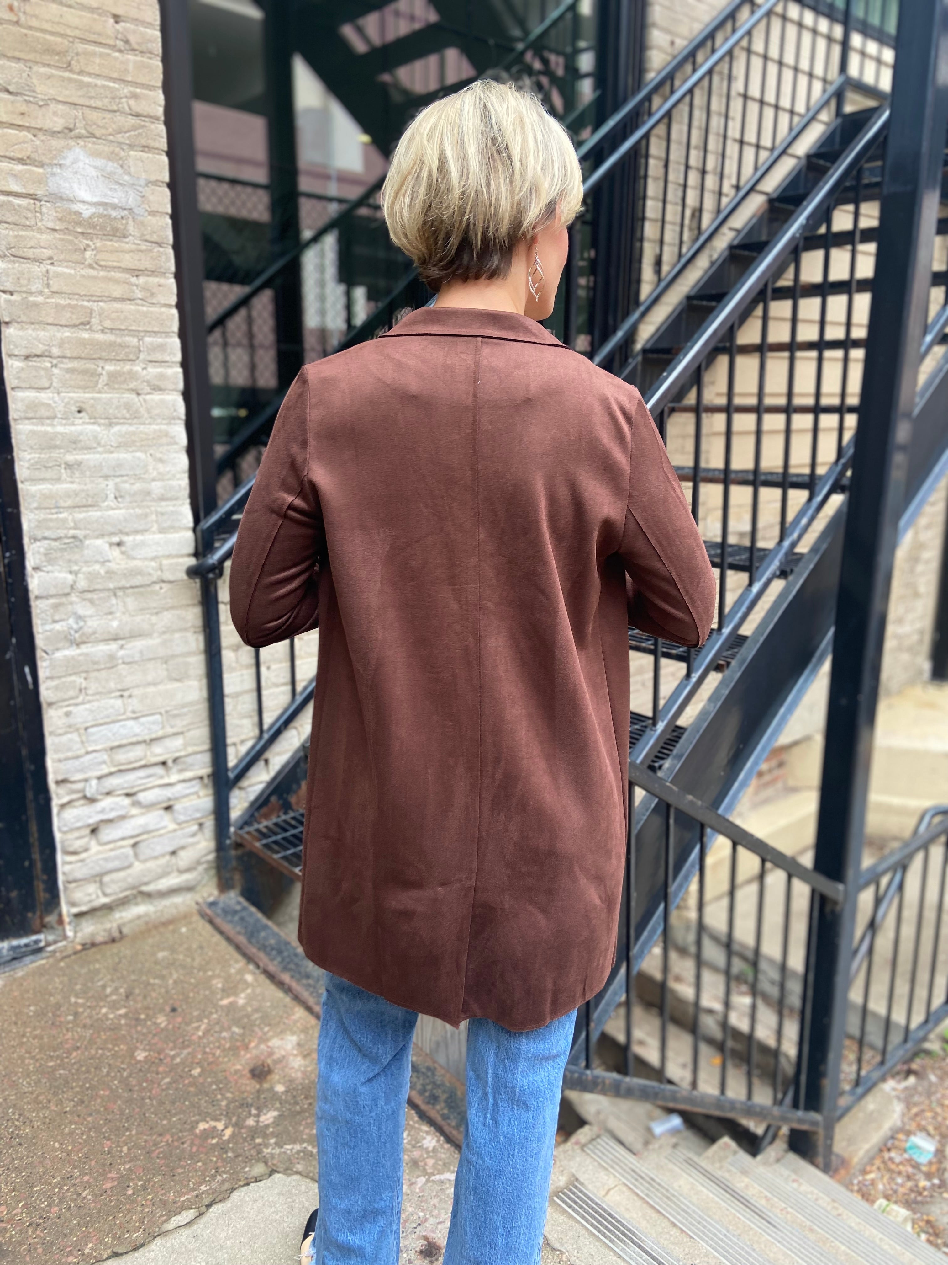 Reagan Dark Brown Suede Trench Jacket