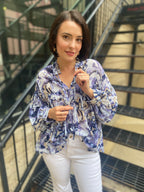 Dallas Slate Blue Marble  Long Sleeve Blouse