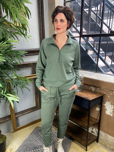 Kiara Green Diamond Quilted Pullover Jogger Set