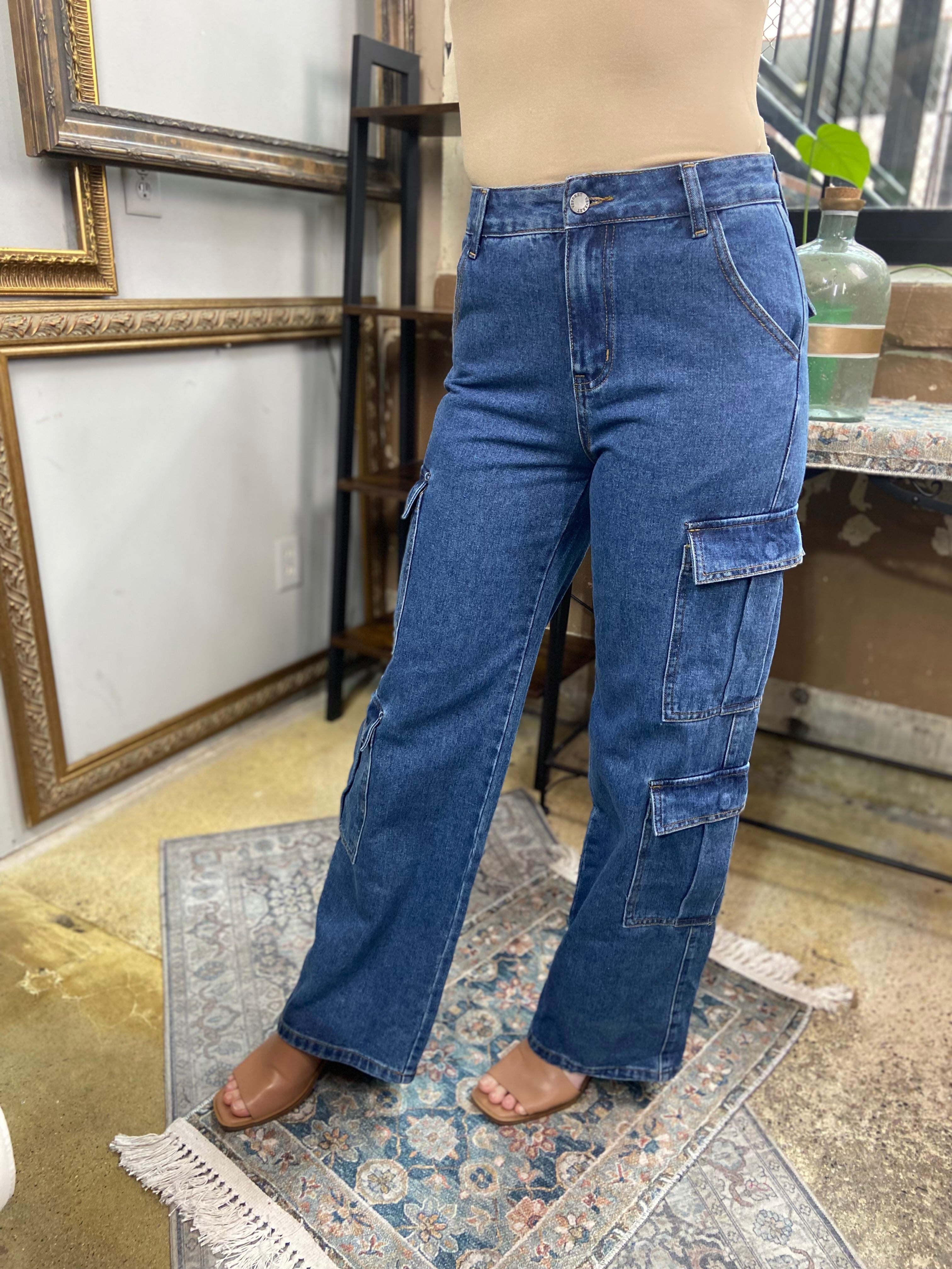 Elianne Denim Blue Cargo Veveret Jeans - MK Threads Boutique