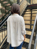 Olivia Grey/Blue Striped Collar Top