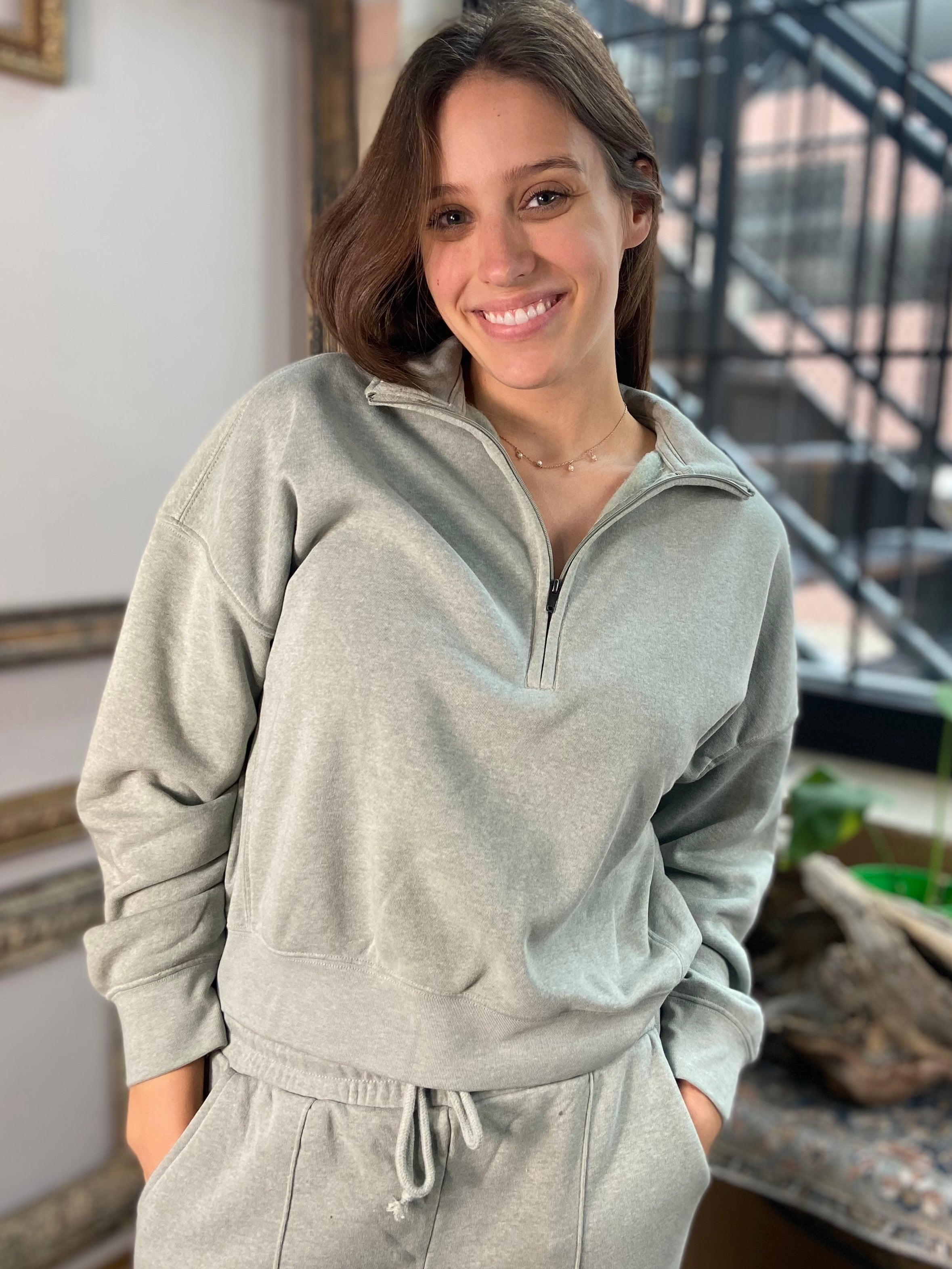 Morgan Sage Green Soft Half Zip Sweater