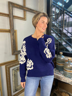 Angel Navy Blue Floral Knit Sweater