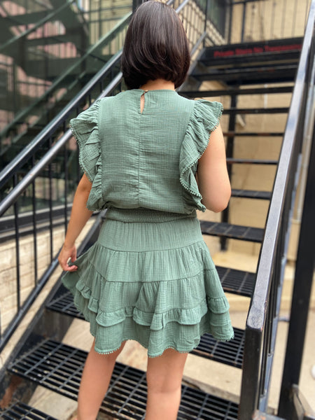 Till Moss Green Gauze Mini Skirt