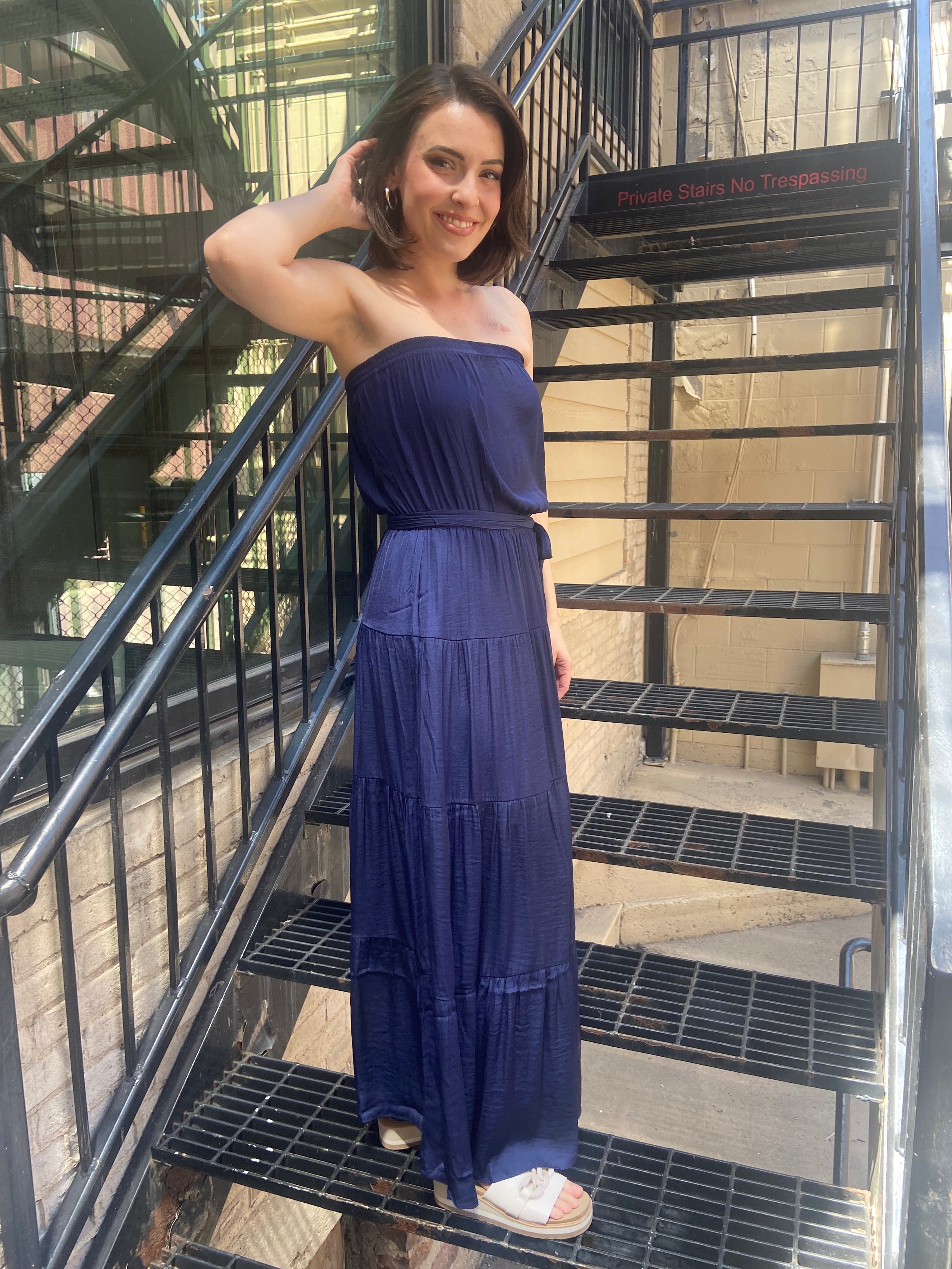 Nico Navy Strapless Tie Waist Maxi Dress - MK Threads Boutique